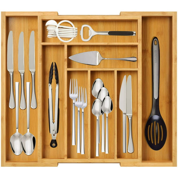 Adjustable Bamboo Cutlery Tray Holder Kitchen Cabinet Drawer Insert Rack Storage 